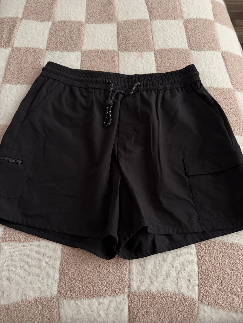 Men's Black Athletic Drawstring Cargo Shorts